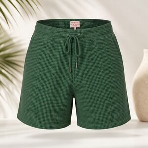 Negative Space Waffle Knit Lounge Shorts Mens XL Green Drawstring Blend Beachy